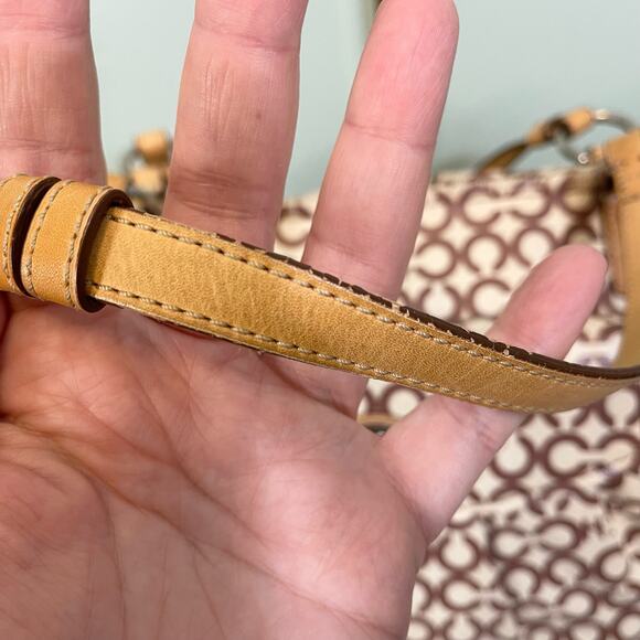 COACH Womens Satchel Shoulder Handbag Purse Signature Coated Canvas Brown Tan - Picture 11 of 16